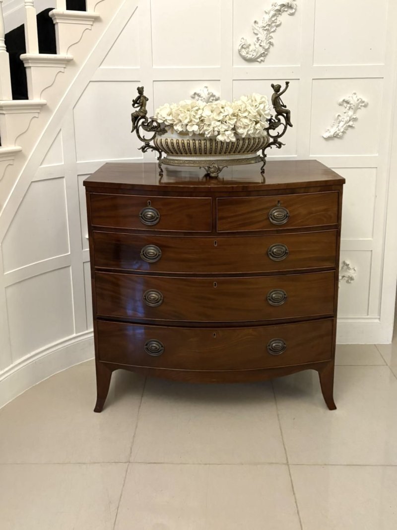 Antique George III Quality Mahogany Bow Fronted Chest of 5 Drawers - Image 3